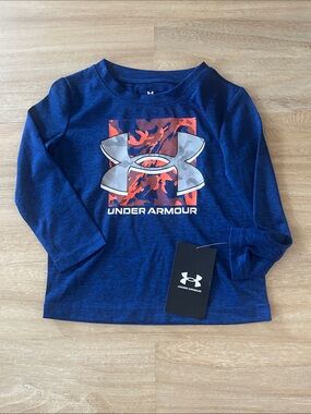 Baby Under Armour Navy Blue Long-Sleeve Tee with Orange Logo